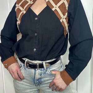 Western Black and Brown Blouse